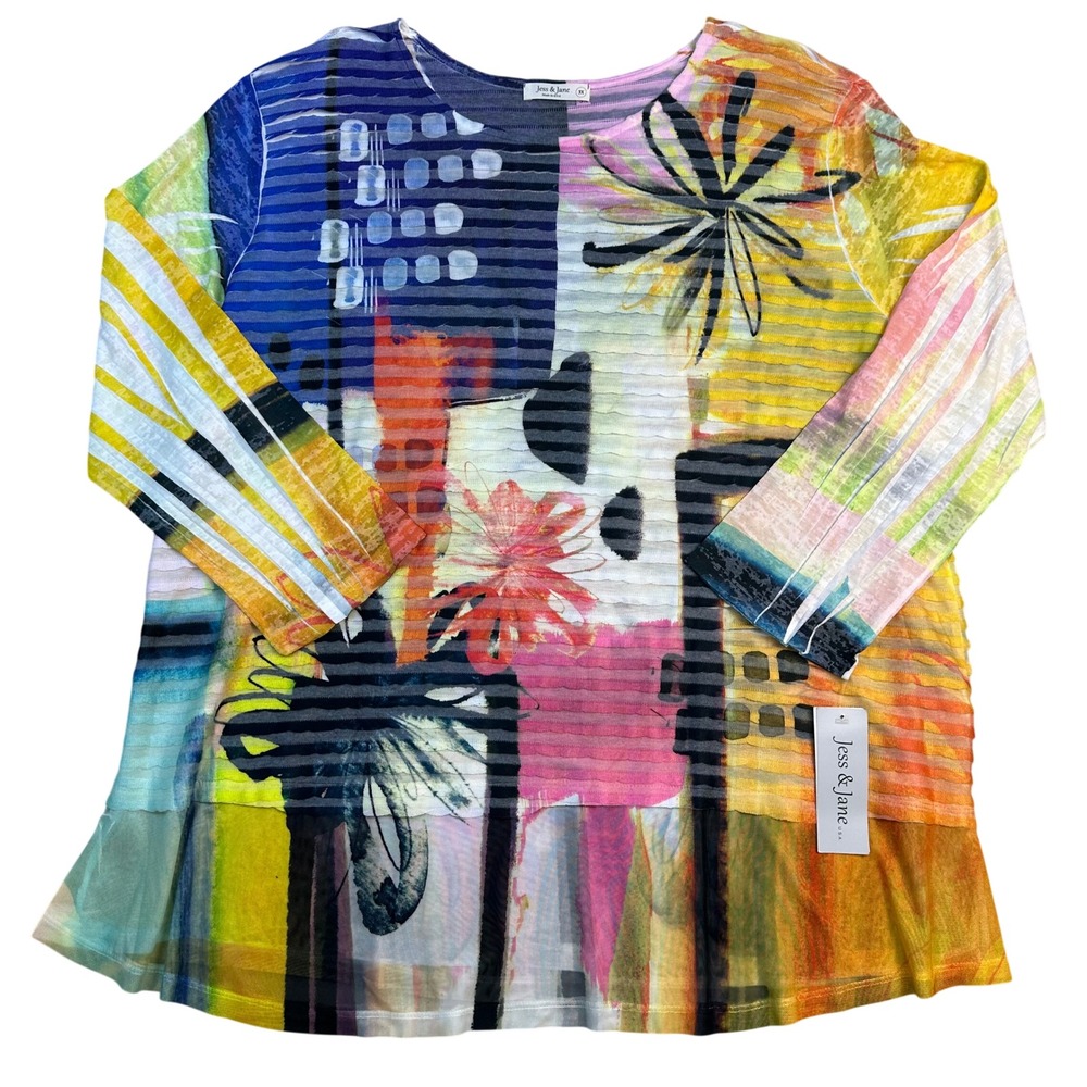Jess & Jane Womens 3X Abstract Floral Burnout Knit 3/4 Sleeve Top WV2-000X NWT